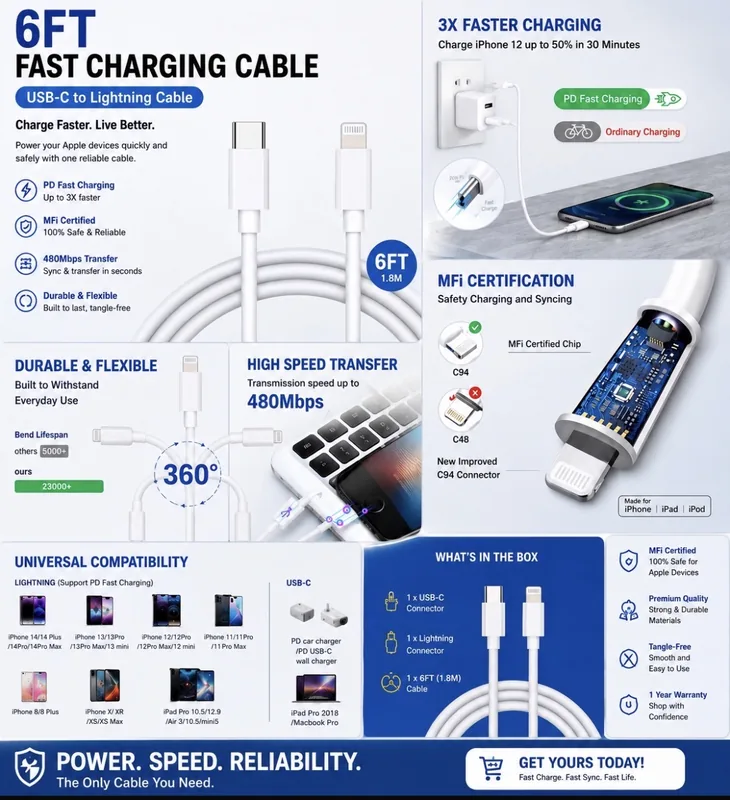 Original IPhone cables 6ft long