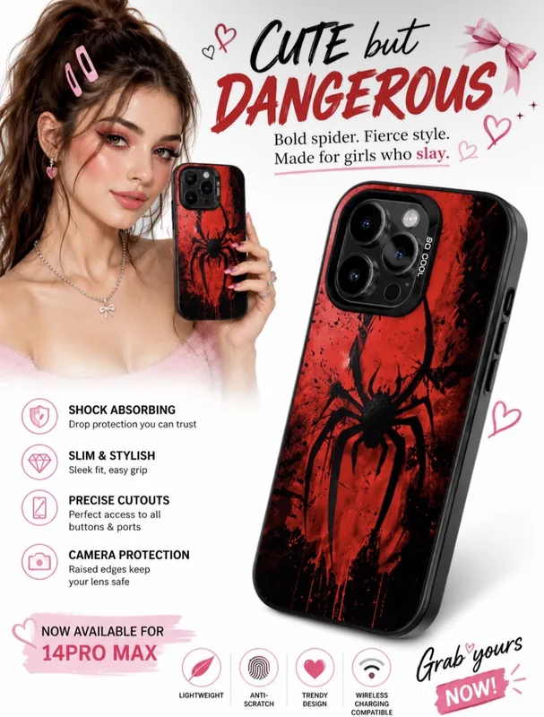 Trendy Retro Black Red Spider Pattern Phone Case