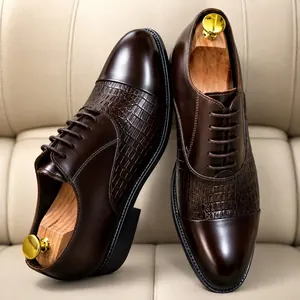 Chaussures Homme Oxford en Cuir Marron – Style Croco Élégant