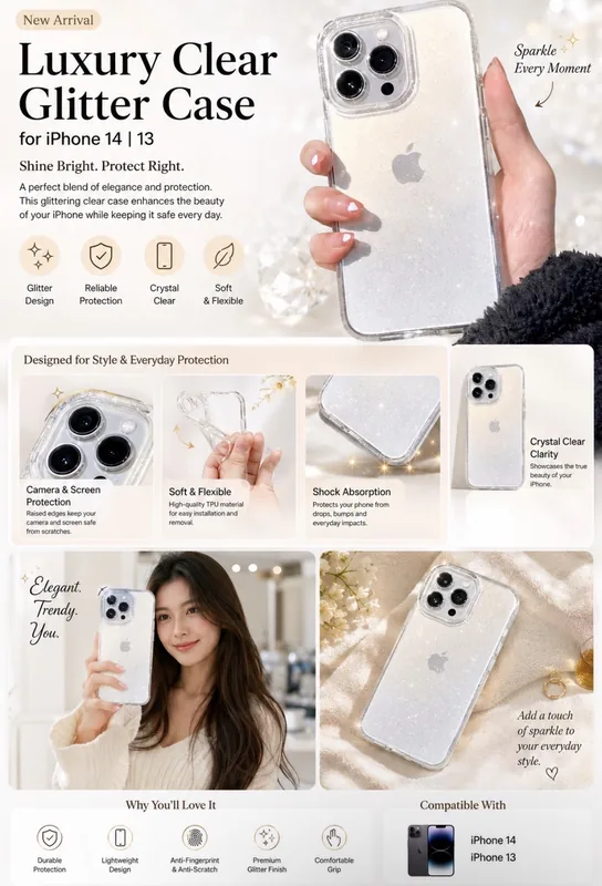Luxury Clear Glitter Case For iPhone