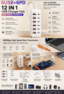 12-in-1 Desktop Power Strip Multi Port USBC Fast Charging Station.