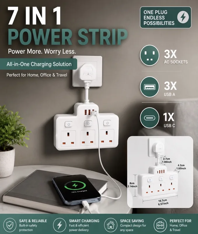 Plug Power Strip Wall Mounted Independent Switch