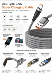 USB Type C 6A Super- Charging Cable For Huawei USB C Extended 3m